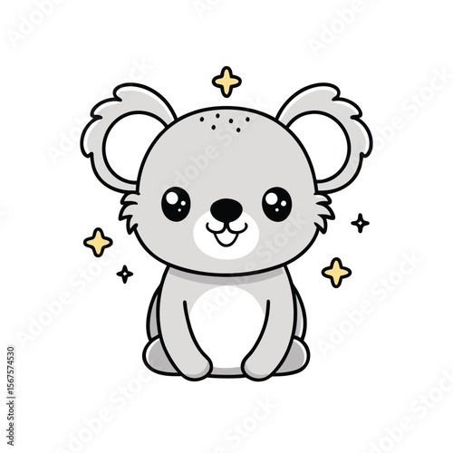 Happy Kawaii Koala with Tiny Stars Around Head