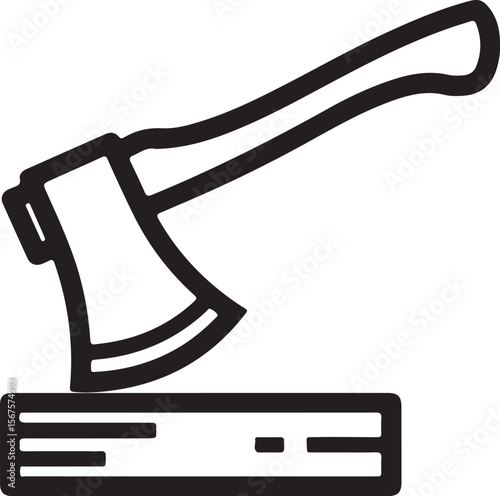 Black isolated metal axe vector illustration with wood and steel construction equipment