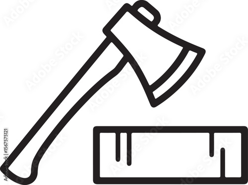 Black isolated metal axe vector illustration with wood and steel construction equipment