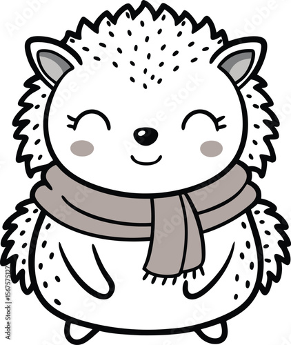Hedgehog in Scarf with Closed Eyes Peaceful Pose