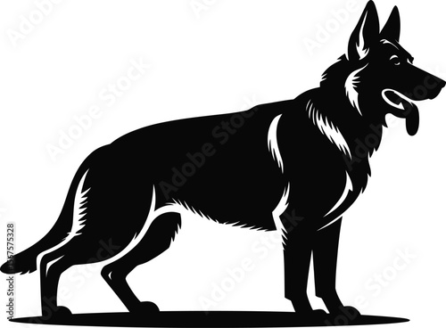 German shepherd dog standing in side view silhouette vector illustration