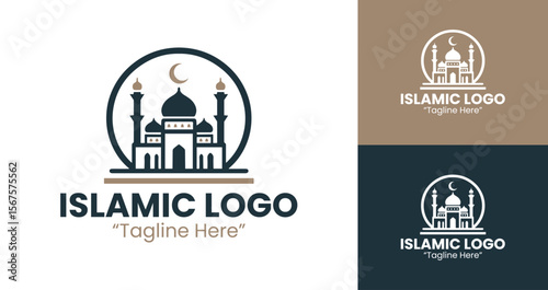 Simple Islamic Emblem in Clean Brown and Blue Color for Modern Faithful Brand Identity
