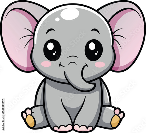 Kawaii Baby Elephant Sitting With Big Sparkling Eyes