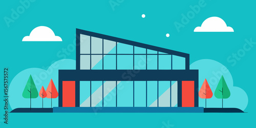 Modern 3D-rendered vector illustration of a city building with urban architecture and empty advertising billboards