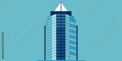 Modern glass skyscrapers reflect the blue sky in a bustling downtown city business district