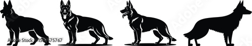 Multiple german shepherd dog silhouette vector illustration with various poses
