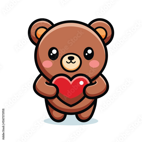 Kawaii Bear Holding a Heart with Adorable Face