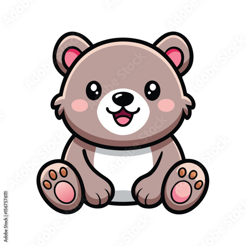 Kawaii Bear Sitting and Smiling With Tiny Paws Showing