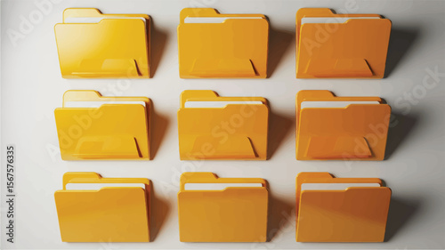 Nine bright yellow folders arranged neatly office supplies