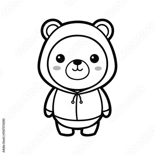 Kawaii Bear Wearing Hoodie Simple Outline Style