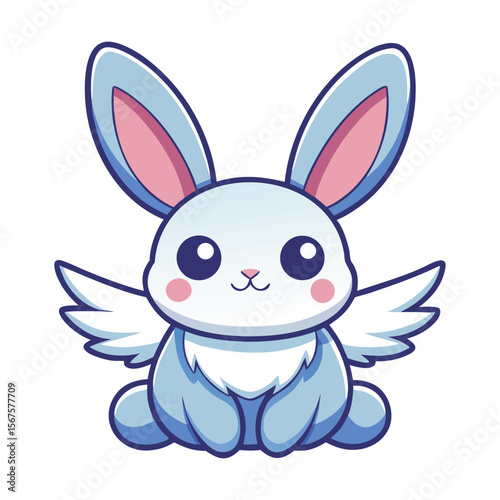 Kawaii Bunny with Tiny Wings Sitting Peacefully