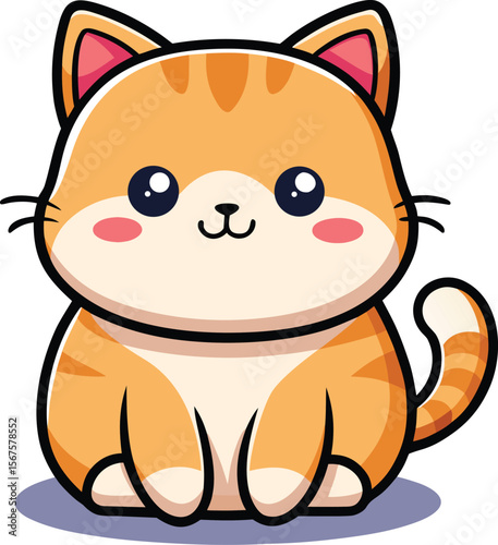 Kawaii Cat Sitting With a Cute Smile and Blushing Cheeks