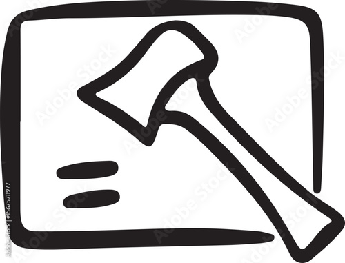 Black isolated metal axe vector illustration with wood and steel construction equipment