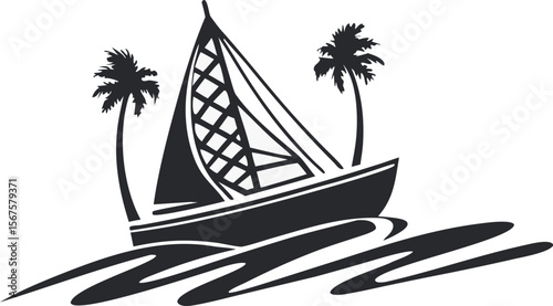 Silhouette of Tropical Beach with Palm Trees and Ocean View