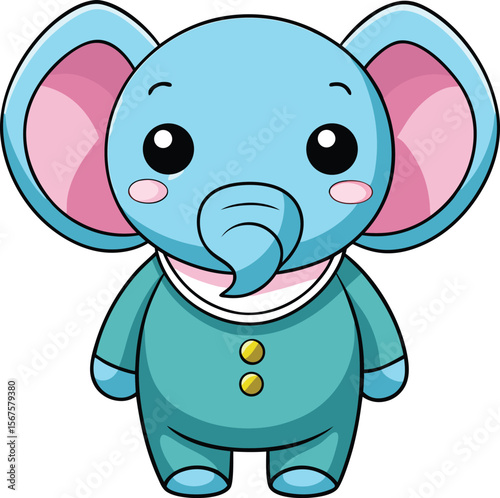 Kawaii Elephant in Baby Onesie with Pacifier