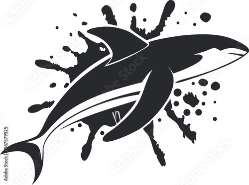 Dolphin jumping out of ocean water in vector silhouette illustration style