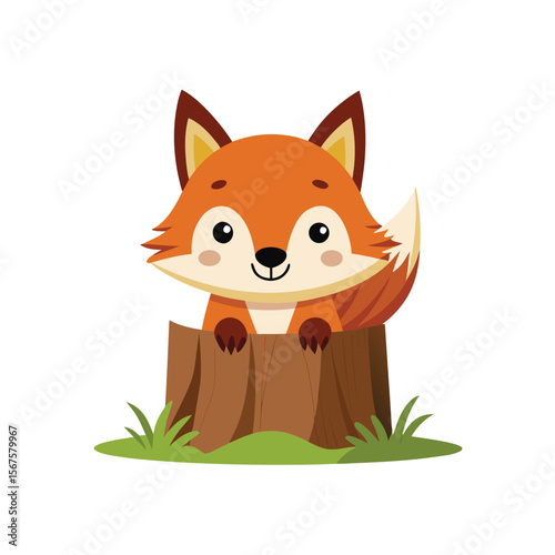 Kawaii Fox Peeking From Behind a Tree Stump