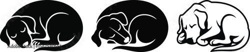 Pack of curled puppies sleeping pose in silhouette vector flat design