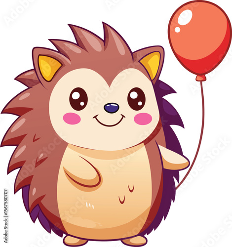 Kawaii Hedgehog Holding Balloon with Chubby Cheeks