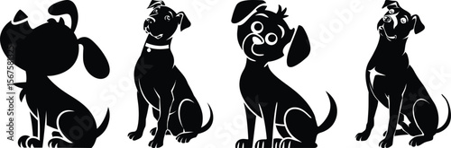 Black and white cartoon collection of sleeping dogs in curled pose silhouette vector design
