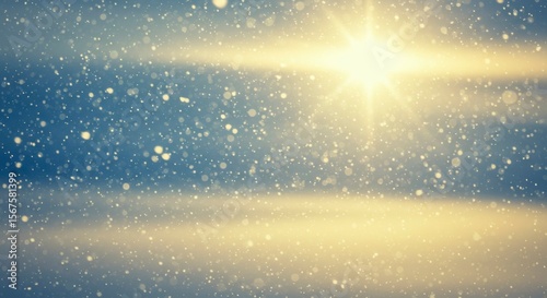 Sunlit snowy landscape, soft-focus, bokeh effect.  Golden hour light illuminates falling snow