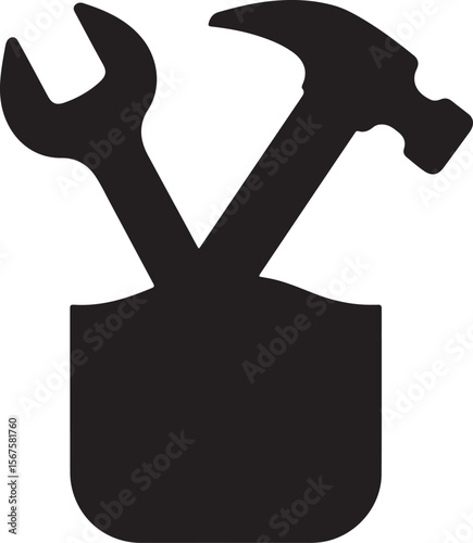 Vector illustration icon of a hammer and wrench tool concept