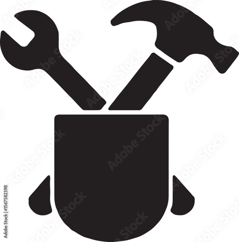 Vector illustration icon of a hammer and wrench tool concept