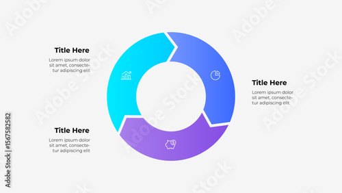 Circular Infographic with Gradient 3 Sections and Placeholder Text Labels. Suitable for business, data representation, and presentations