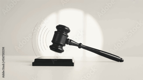 Dark wooden gavel striking sound waves judge justice