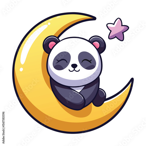 Kawaii Panda Sleeping on a Crescent Moon Vector
