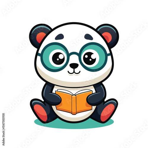 Kawaii Panda With Round Glasses and a Book Studying