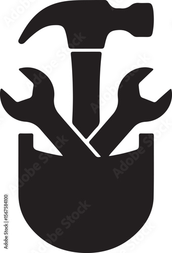 Vector illustration icon of a hammer and wrench tool concept