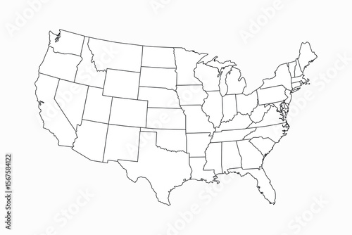 USA Map with States Borders on Black Background