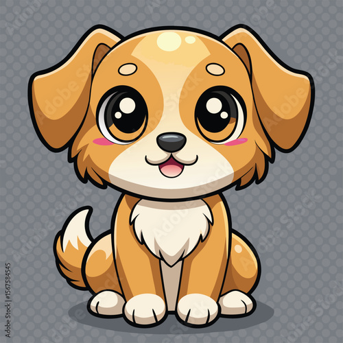 Kawaii Puppy Sitting With Big Sparkling Eyes and Fluffy Ears