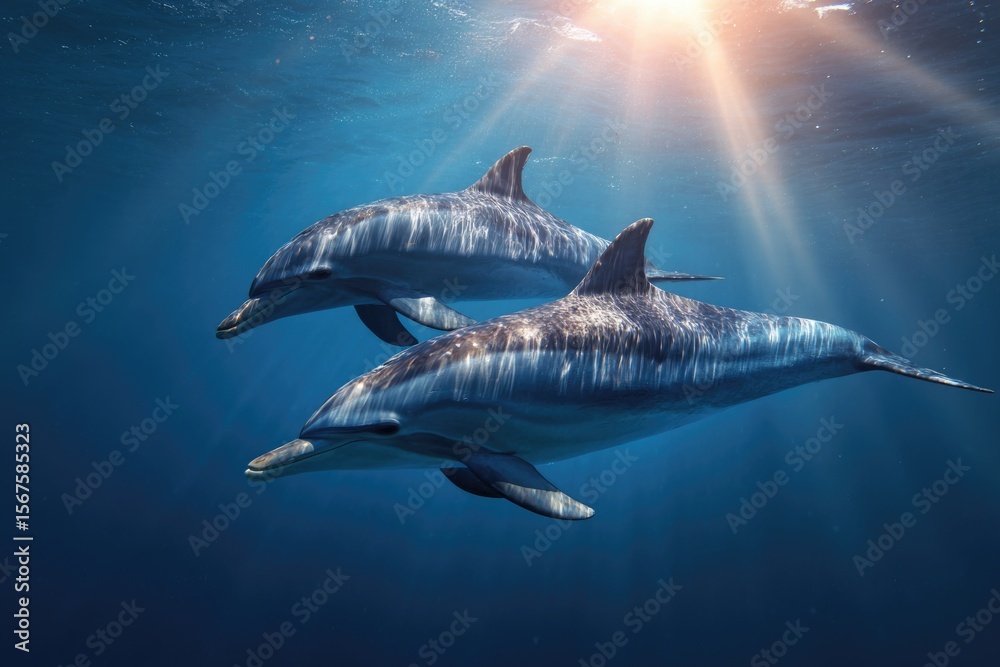 Fototapeta premium two dolphins swimming in the ocean