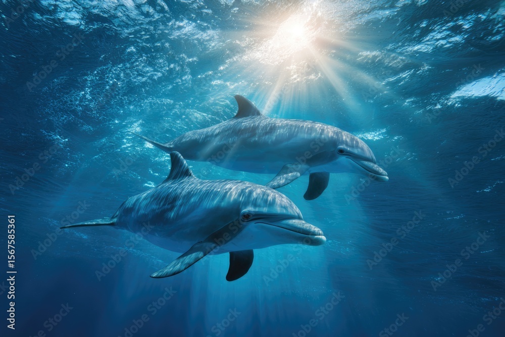 Fototapeta premium two dolphins swimming in the ocean