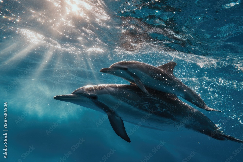 Fototapeta premium two dolphins swimming in the ocean