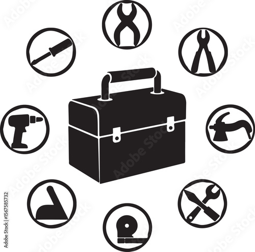 A tool plus, wrench, hammer, setting bag flat vector set of business and tools design icons set,