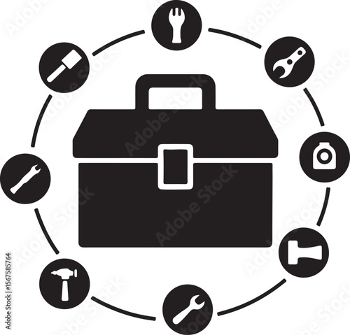 A tool plus, wrench, hammer, setting bag flat vector set of business and tools design icons set,