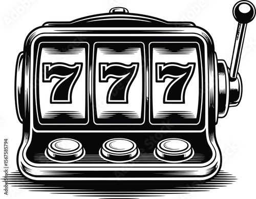 Vector Vintage Slot Machine: Lucky Seven Graphic.