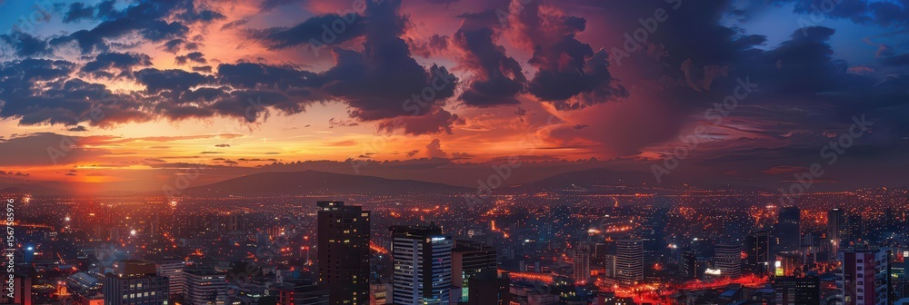 Celebrating Ecuador independence day with vibrant cityscape at sunset Celebrating Ecuador independence day with vibrant cityscape at sunset
