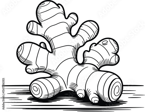 Vector Line Art Ginger Root: Botanical Spice Graphic