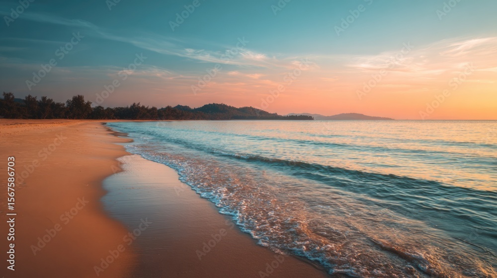 Fototapeta premium Beautiful beach sunset with a calm sea and sky