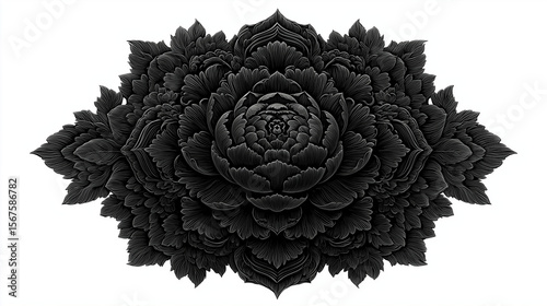 Intricate Black Floral Mandala: Ornate Monochrome Blossom Art