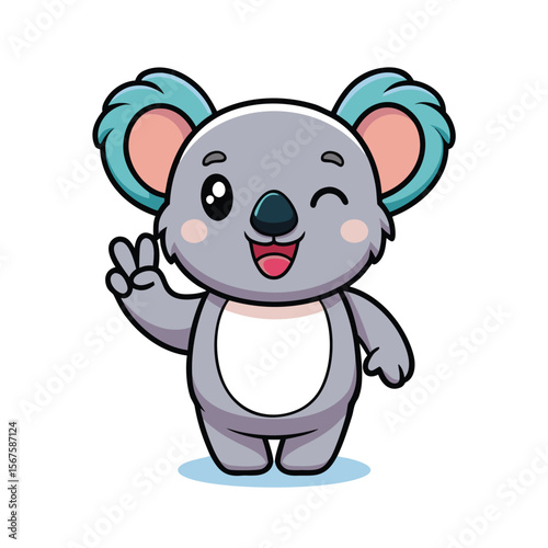 Koala Making Peace Sign with Paw and Smile