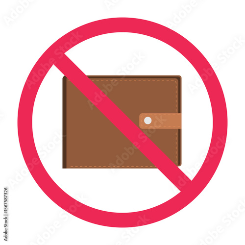No wallet sign, forbidden wallet sign, wallet prohibited symbol, wallet with red cross icon