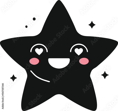 Minimalist Star With a Cheerful Face and Tiny Hearts