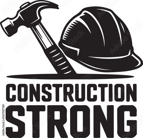 Vector illustration of a hard hat and hammer, a symbol of business equipment