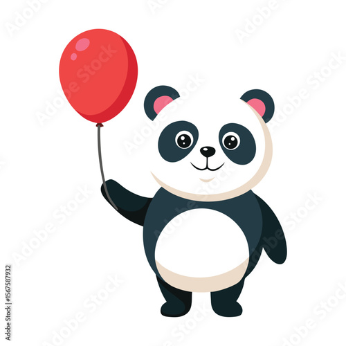 Panda Holding a Balloon in One Hand Cute Pose