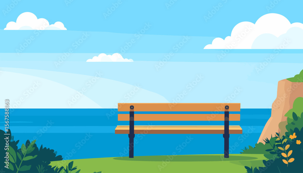 Obraz premium Serene Coastal Bench: Tranquil Ocean View